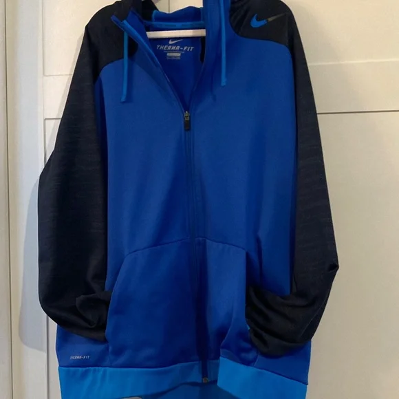 Nike Therma-FIT Full Zip Hoodie Mens XXL Blue Black Colorblock Fleece Jacket - Picture 3 of 6